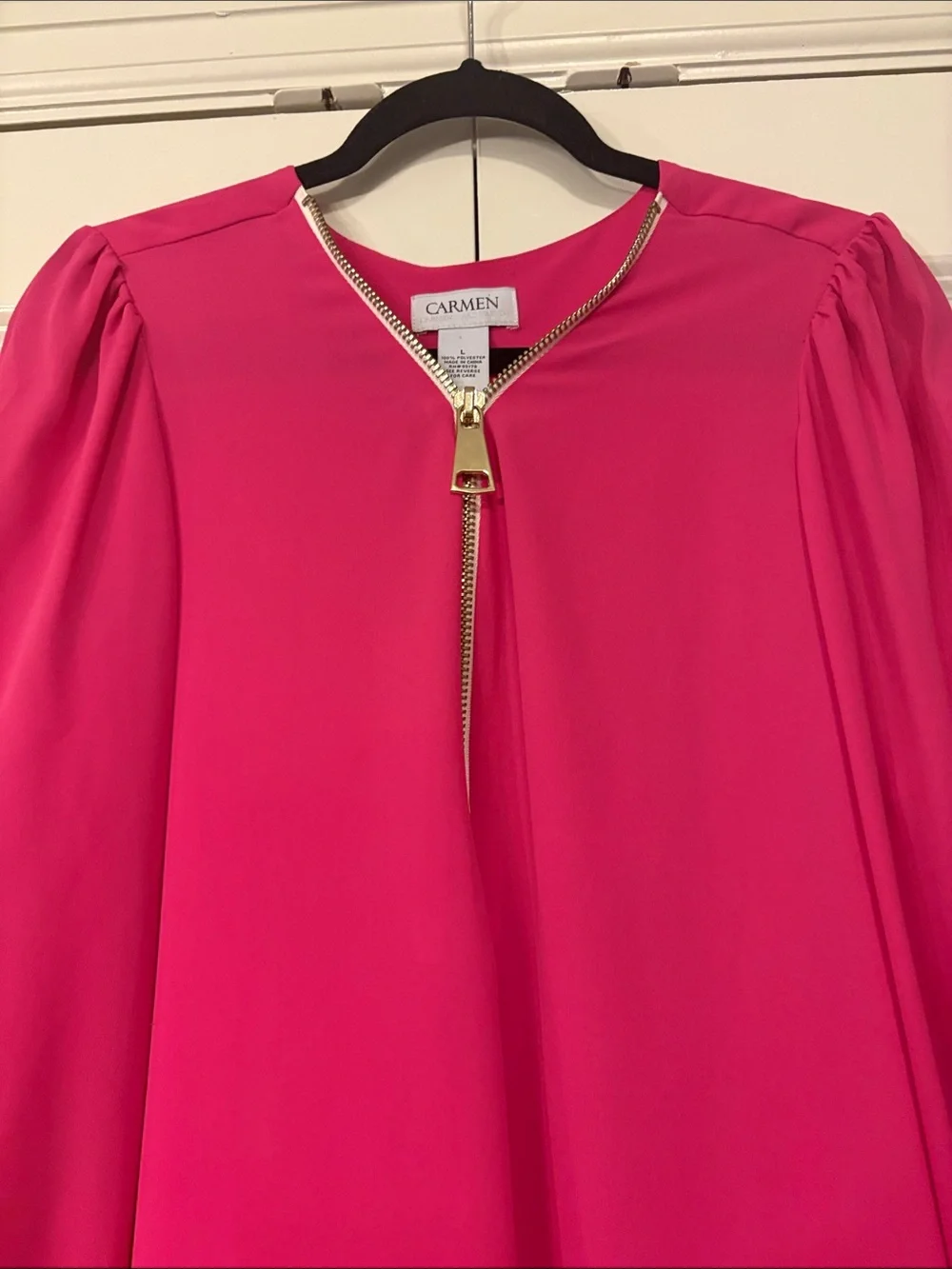 Carmen Marc Valvo Fuchsia Long-Sleeve Zip Front Blouse - Picture 6 of 6